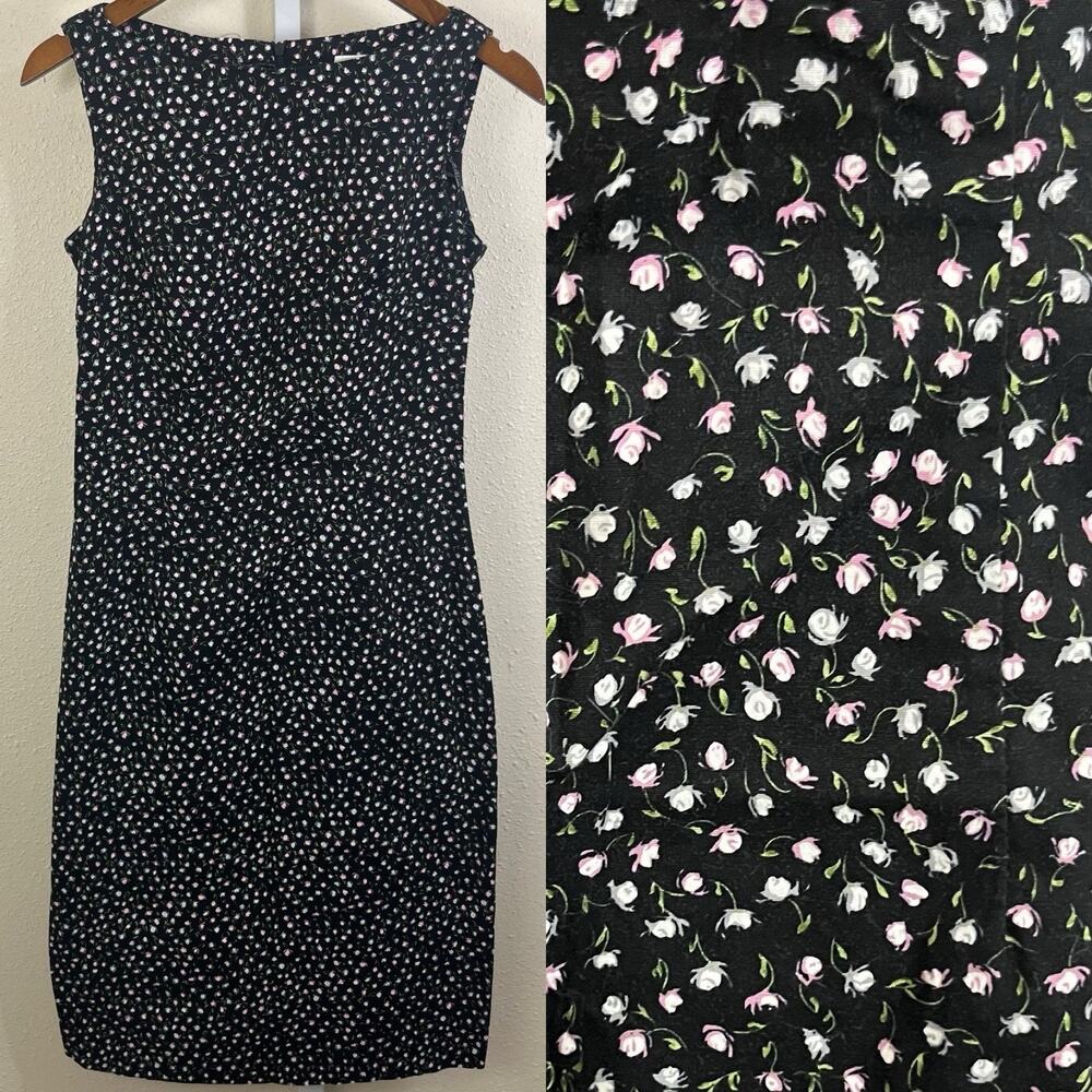 Necessary Objects Vintage 90s Floral Sheath Dress Womens Small Black USA